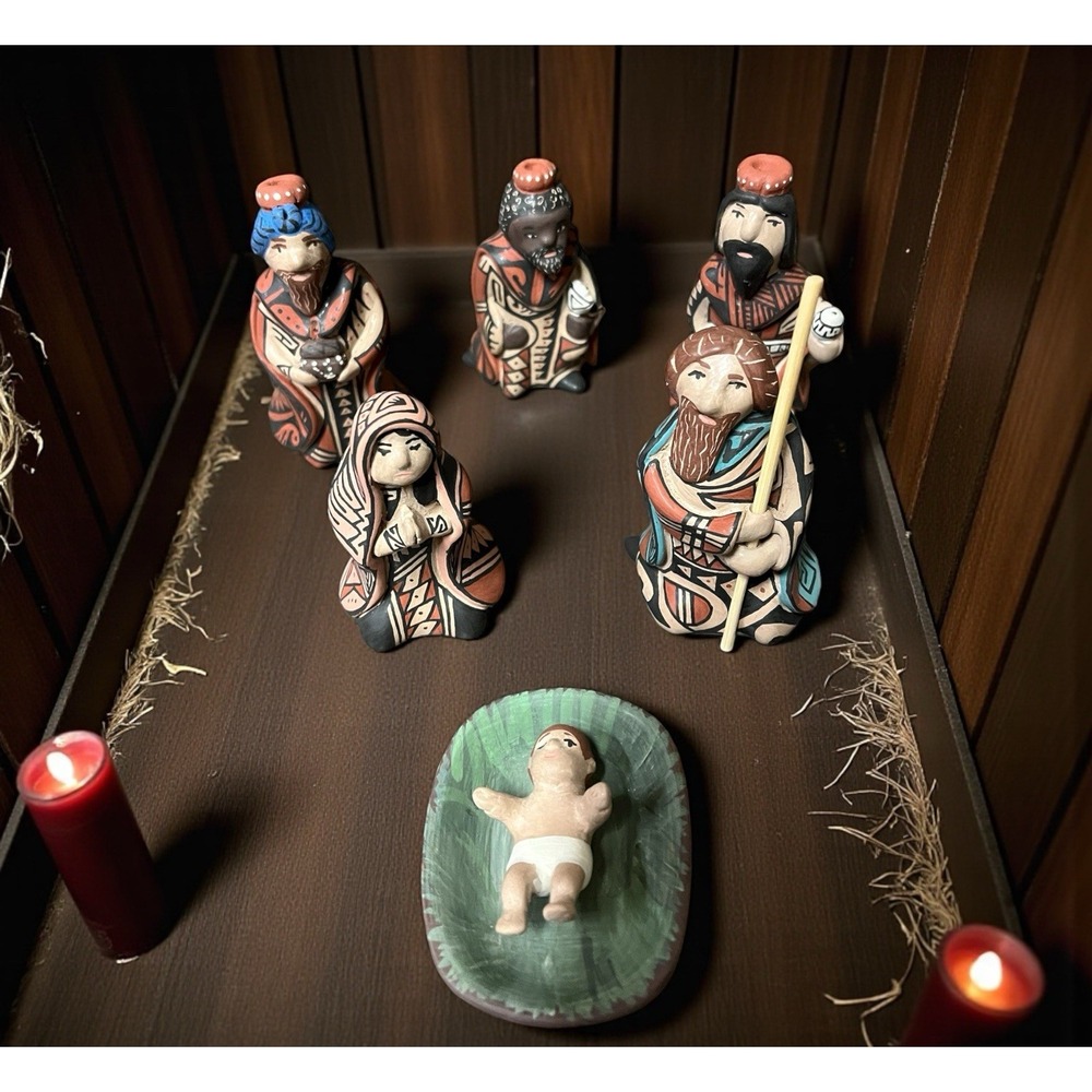Mata Ortiz Pottery 7 PC Nativity Set Lourdes Villalba Traditional Paquime Mexico